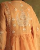 Orange Noor Organza Silk Fine Chikankari with Kamdani Ready to Wear Angarkha