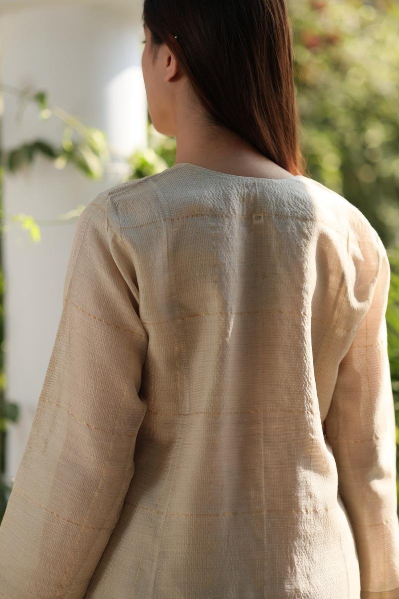 Pastel Beige Zari Kota Ready to Wear Kurta Set