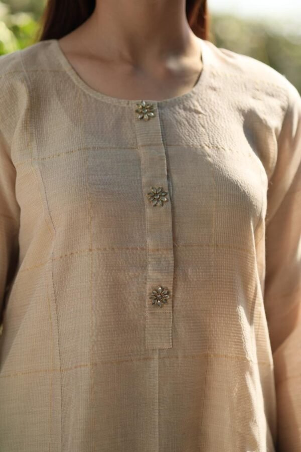 Pastel Beige Zari Kota Ready to Wear Kurta Set - Image 13
