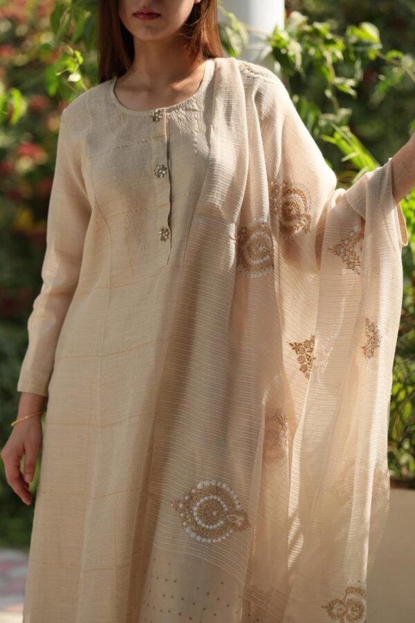 Pastel Beige Zari Kota Ready to Wear Kurta Set