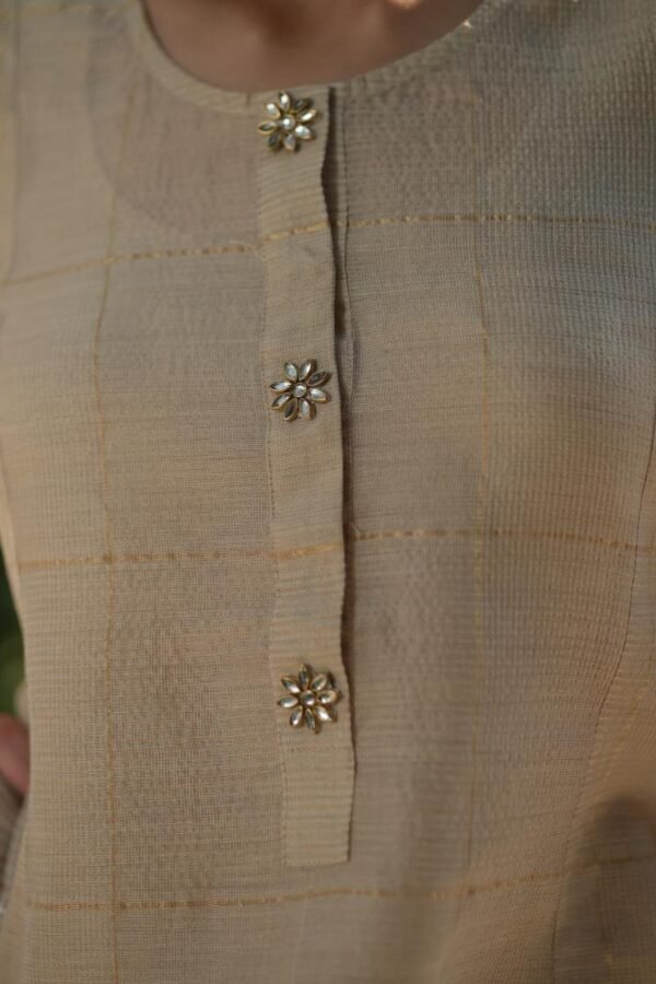 Pastel Beige Zari Kota Ready to Wear Kurta Set - Image 4
