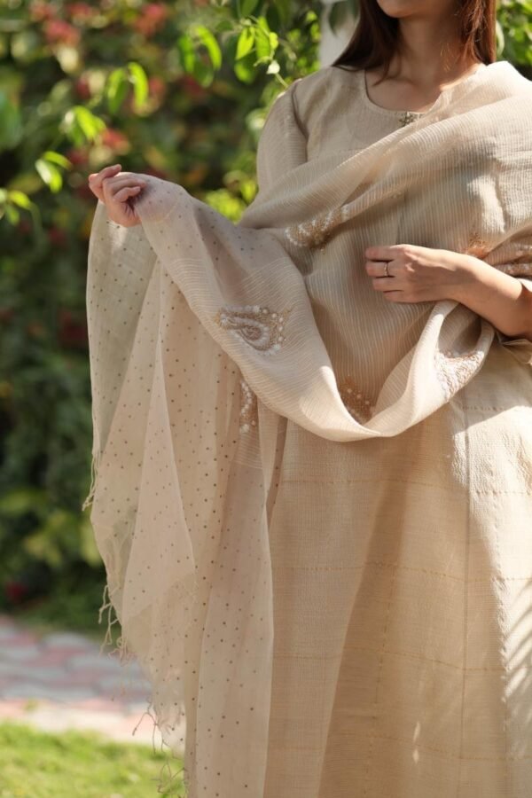 Pastel Beige Zari Kota Ready to Wear Kurta Set - Image 6