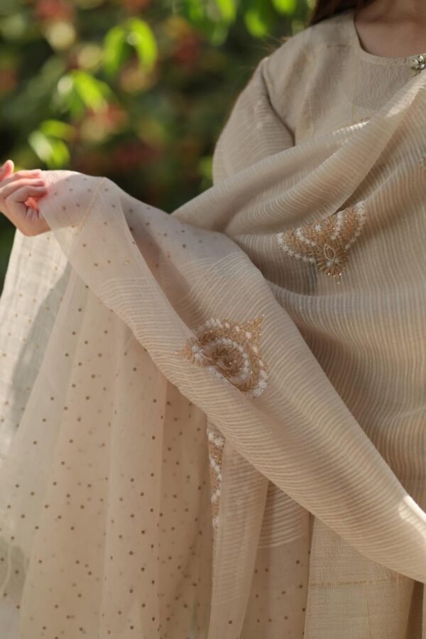Pastel Beige Zari Kota Ready to Wear Kurta Set - Image 10