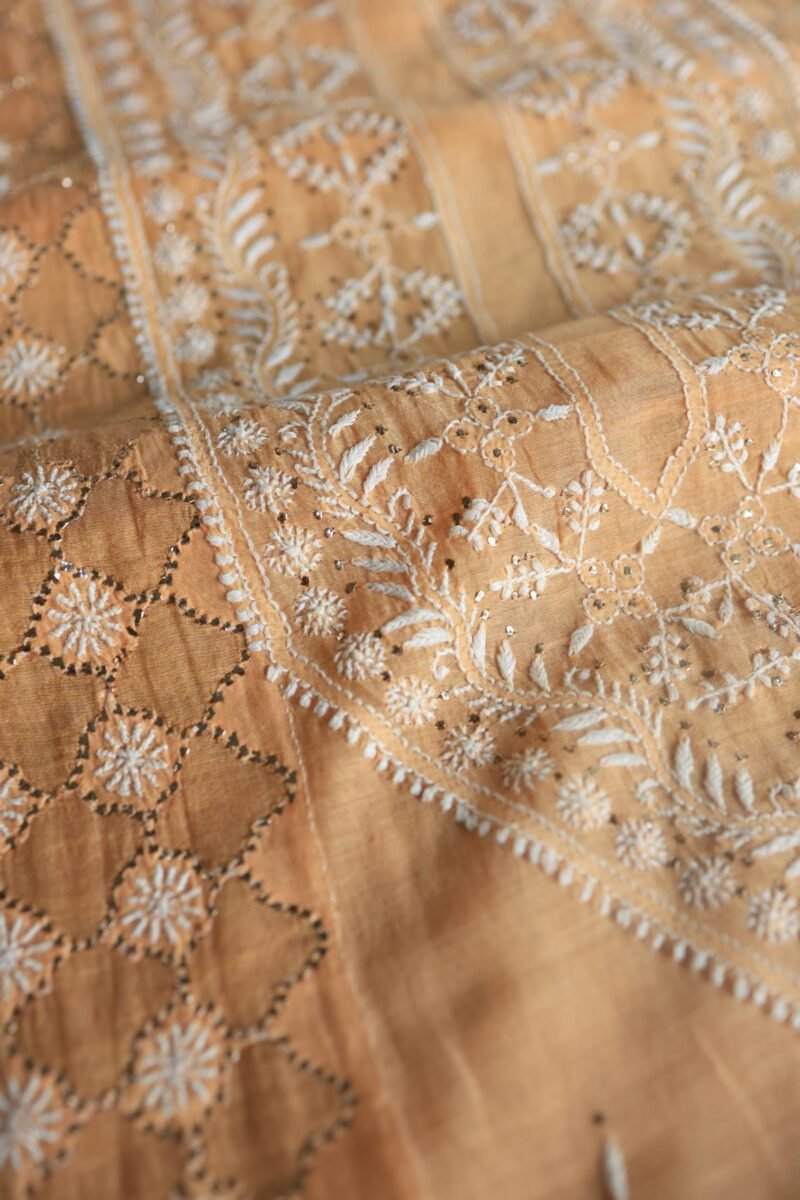 Peach Daraz Chanderi Chikankari Kurta Fabrics