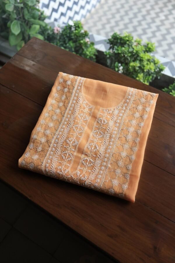 Peach Daraz Chanderi Chikankari Kurta Fabrics - Image 3