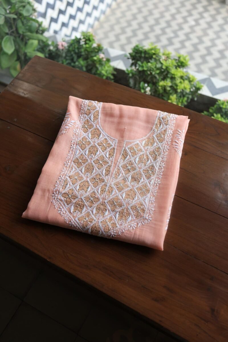Peach Daraz Chanderi Chikankari Kurta Fabrics