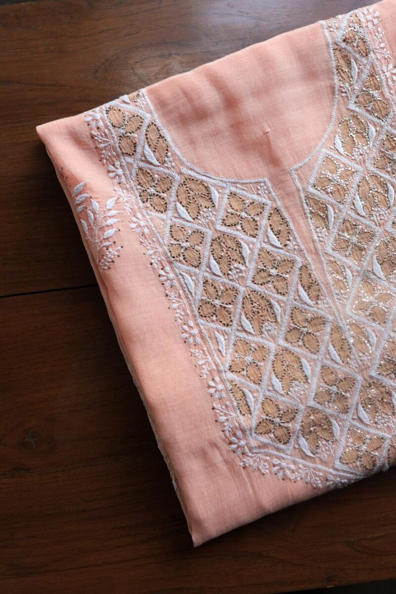 Peach Daraz Chanderi Chikankari Kurta Fabrics