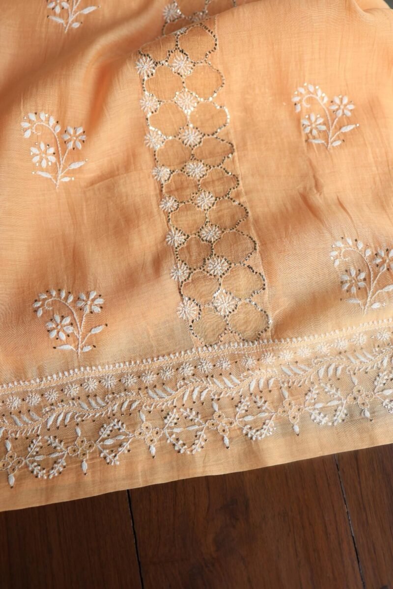 Peach Daraz Chanderi Chikankari Kurta Fabrics