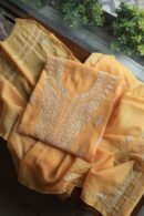 Peach Mal Cotton Chikankari Unstitched Kurta Dupatta Fabrics With Kamdani