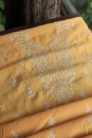 Peach Mal Cotton Chikankari Unstitched Kurta Dupatta Fabrics With Kamdani