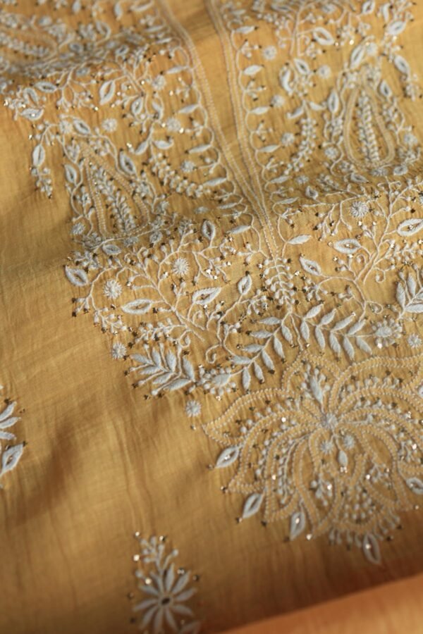 Peach Mal Cotton Chikankari Unstitched Kurta Dupatta Fabrics With Kamdani - Image 8