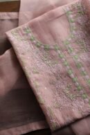 Peach Noor Organza Silk Chikankari Unstitched Kurta Dupatta Set