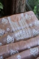 Peach Noor Organza Silk Chikankari Unstitched Kurta Dupatta Set