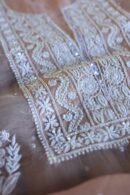 Peach Noor Organza Silk Chikankari Unstitched Kurta Dupatta Set