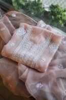 Peach Noor Organza Silk Chikankari Unstitched Kurta Dupatta Set