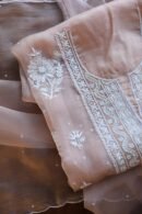 Peach Noor Organza Silk Chikankari Unstitched Kurta Dupatta Set