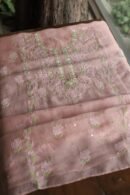 Peach Noor Organza Silk Chikankari Unstitched Kurta Dupatta Set
