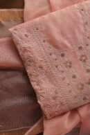 Peach Paper Tussar Resham Chikankari Unstitched Kurta Dupatta Set