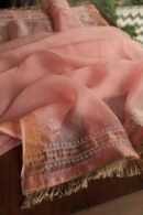 Peach Paper Tussar Resham Chikankari Unstitched Kurta Dupatta Set