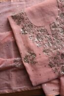 Peach Roheen Tissue Silk Mukaish Badla Fabric
