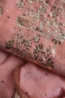 Peach Roheen Tissue Silk Mukaish Badla Fabric