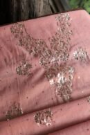 Peach Roheen Tissue Silk Mukaish Badla Fabric