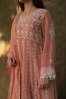 Peach Shade Mulmul Work With Chikankari Ready To Wear Anarkali With Dupatta