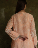 Peach & White Mulmul Pearl Work Chikankari Anarkali With Dupatta