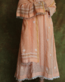 Peach & White Mulmul Pearl Work Chikankari Anarkali With Dupatta