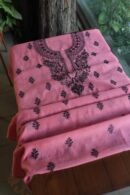 Pink & Black Mal Cotton Chikankari Unstitched Kurta Dupatta Fabrics With Kamdani