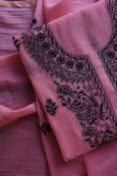 Pink & Black Mal Cotton Chikankari Unstitched Kurta Dupatta Fabrics With Kamdani