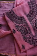 Pink & Black Mal Cotton Chikankari Unstitched Kurta Dupatta Fabrics With Kamdani