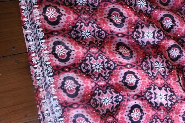 Pink & Black Soft Cotton Printed Unstitched Kurta Dupatta Set with Chikankari & Sequin Work - Image 13
