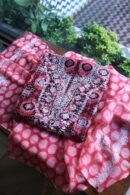 Pink & Black Soft Cotton Printed Unstitched Kurta Dupatta Set with Chikankari & Sequin Work