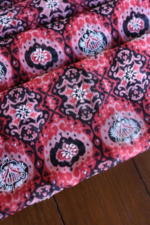Pink & Black Soft Cotton Printed Unstitched Kurta Dupatta Set with Chikankari & Sequin Work - Image 14