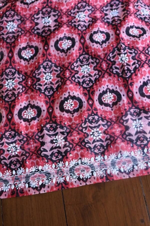 Pink & Black Soft Cotton Printed Unstitched Kurta Dupatta Set with Chikankari & Sequin Work - Image 9