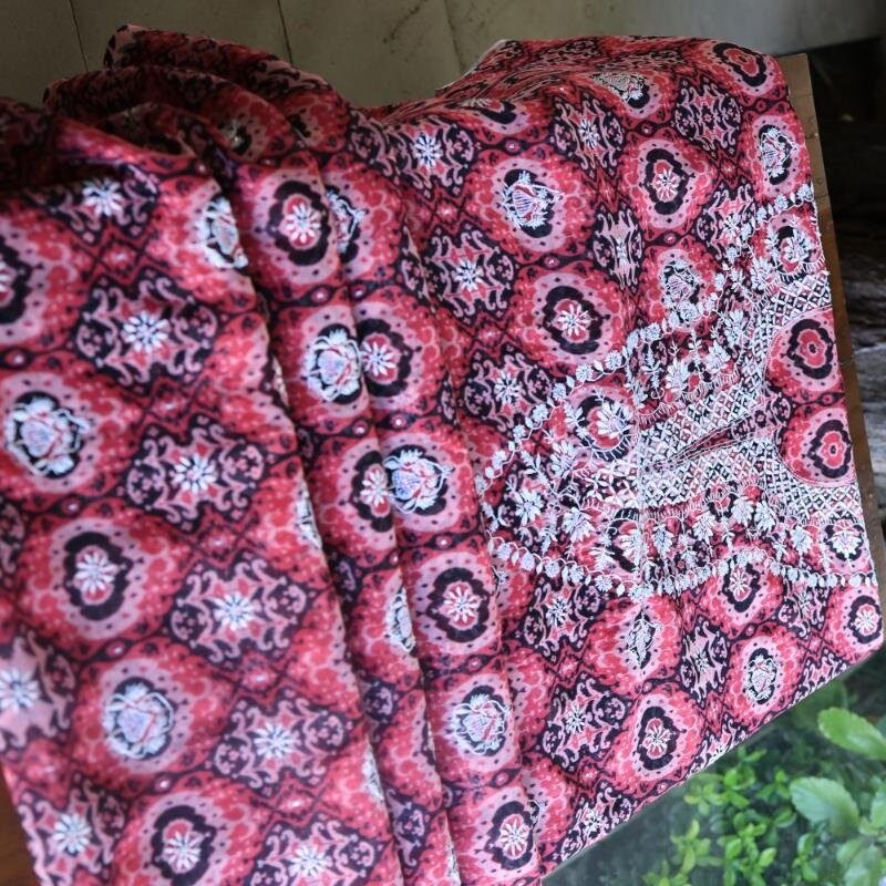 Pink & Black Soft Cotton Printed Unstitched Kurta Dupatta Set with Chikankari & Sequin Work