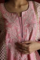 Chanderi Daraz Applique Chikankari Mukaish Kurta Dupatta Set
