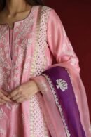 Chanderi Daraz Applique Chikankari Mukaish Kurta Dupatta Set