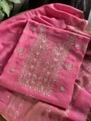 Pink Handloom Kota Chikankari With Mirror Work Unstitched Kurta Dupatta Set