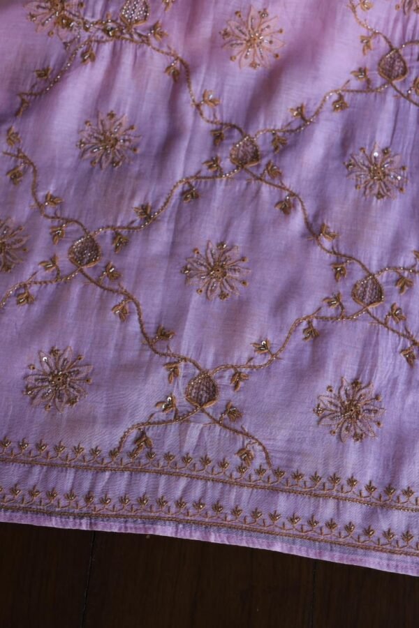 Pink Mal Chanderi Silk Chikankari With Sequins Unstitched Kurta Dupatta Set - Image 12
