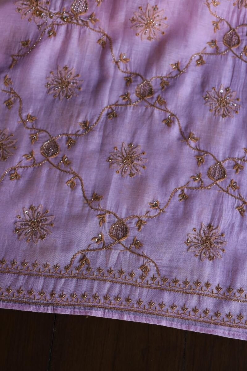 Pink Mal Chanderi Silk Chikankari With Sequins Unstitched Kurta Dupatta Set