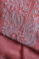 Pink Mal Cotton Chikankari Unstitched Kurta Dupatta Fabrics With Kamdani