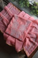 Pink Mal Cotton Chikankari Unstitched Kurta Dupatta Fabrics With Kamdani