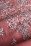 Pink Mal Cotton Chikankari Unstitched Kurta Dupatta Fabrics With Kamdani