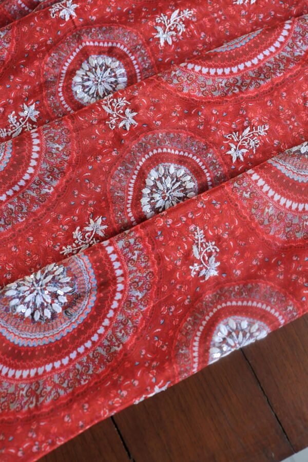Carrot Pink Muslin Chikankari Unstitched Kurta Fabrics - Image 3
