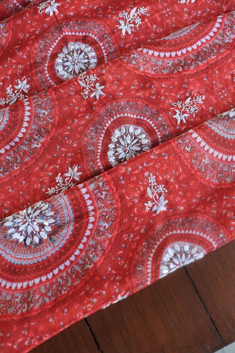Carrot Pink Muslin Chikankari Unstitched Kurta Fabrics