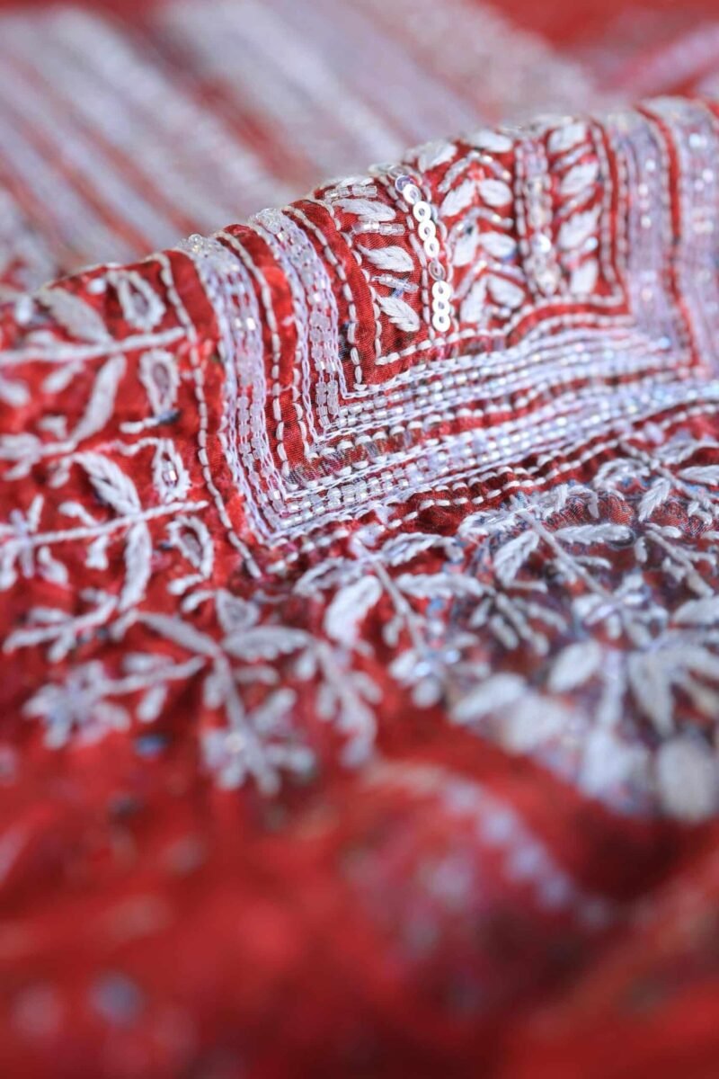 Carrot Pink Muslin Chikankari Unstitched Kurta Fabrics