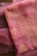 Pink Noor Organza Silk Chikankari Unstitched Kurta Dupatta Set