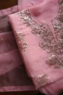 Pink Noor Organza Silk Mukaish Badla Unstitched Kurta Dupatta Set